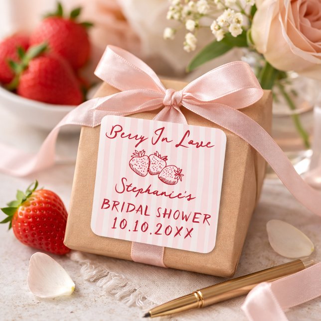 Coquette Berry In Love Bridal Shower Thank You Square Sticker (Creator Uploaded)