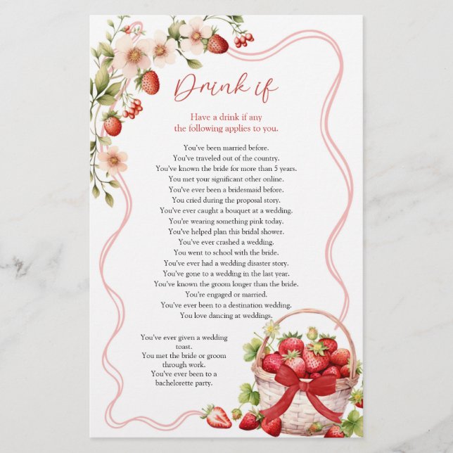 Coquette Berry in Love Drink If Bridal Shower Game (Front)