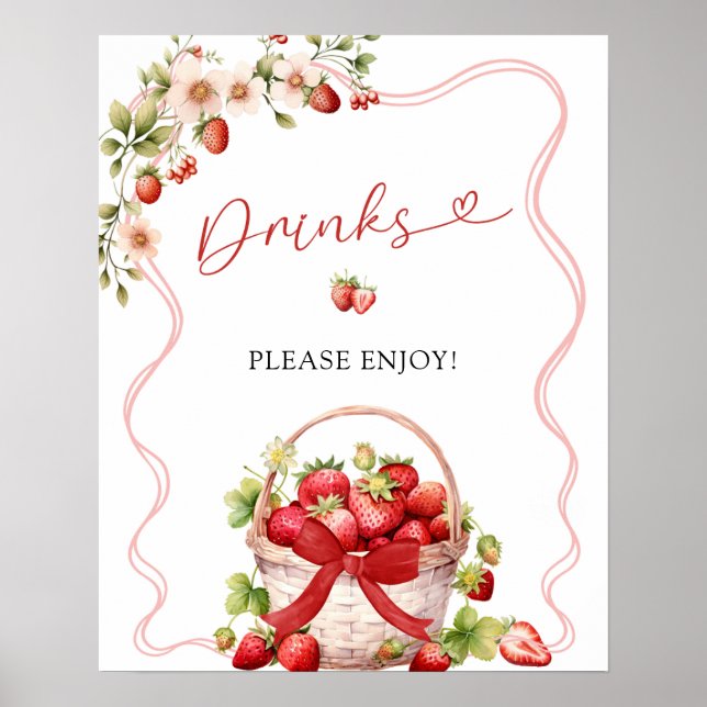Coquette Berry In Love Drinks Party Sign (Front)