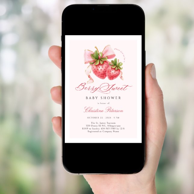 Coquette Berry Sweet Baby Shower Invitation (Front Digital)