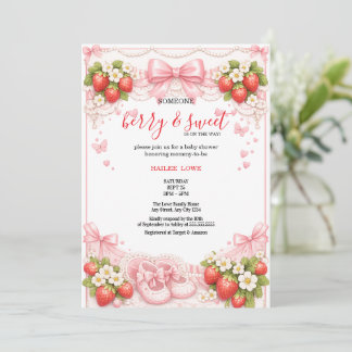 Coquette Berry Sweet Strawberry Baby Shower Pink Invitation