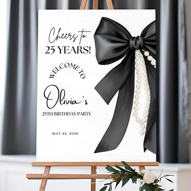 Coquette Birthday Welcome Sign: Black Bow, Editabl Foam Board (Creator Uploaded)