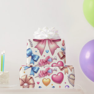 Coquette Birthday Wrapping Paper, Bows, Pearls &  Wrapping Paper