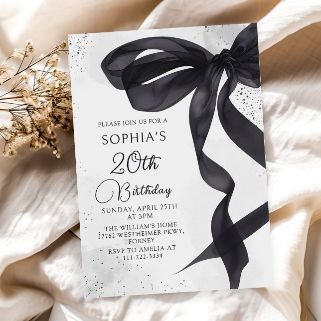 Coquette Black Bow 20th Birthday Party Invitation (Creator Uploaded)