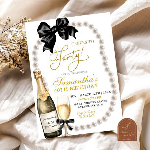 Coquette Black Bow Adult Birthday Invitation