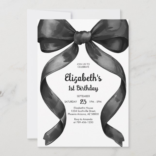Coquette Black Bow Birthday Invitation (Front)