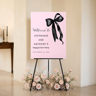 Coquette Black Bow Blush Pink Engagement Party Acrylic Sign