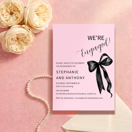 Coquette Black Bow Blush Pink Engagement Party Invitation
