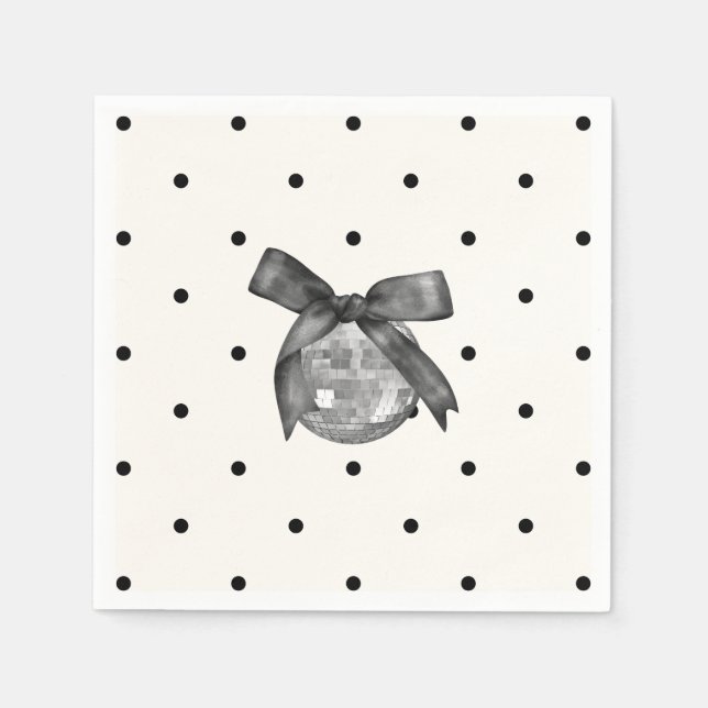 Coquette Black Bow & Disco Ball Elegant Birthday Napkins (Front)