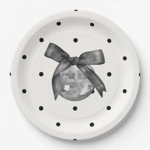 Coquette Black Bow & Disco Ball Elegant Birthday Paper Plates