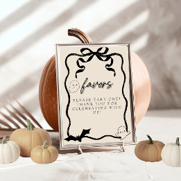 Coquette Black bow Favor sign Invitation