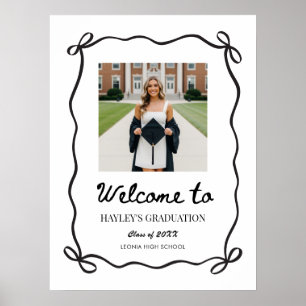 Coquette Black Bow Graduation Party Welcome Poster
