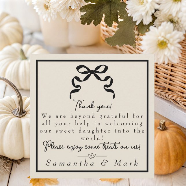 Coquette black bow Labor & Delivery NICU Hospital Thank You Card (Coquette black bow Labor & Delivery NICU Hospital Thank You Card)