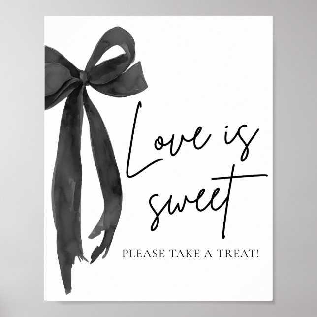 Coquette Black Bow Love is Sweet Treat Favor Sign (Front)
