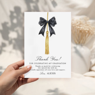Coquette Black Bow on Tassel Graduation  Thank You Card