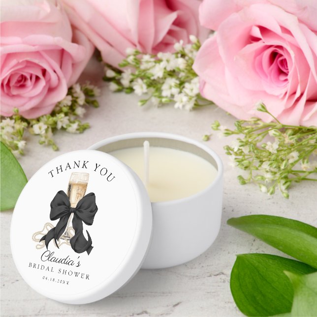 Coquette Black Bow & Pearls Thank you Mini Candle Favors (Insitu (Wedding))