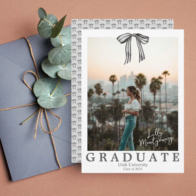 Coquette Black Bow Photo Graduation Announcement



