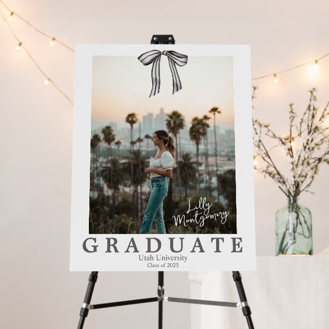 Coquette Black Bow Photo Graduation Party Sign  (In Situ (Stand))