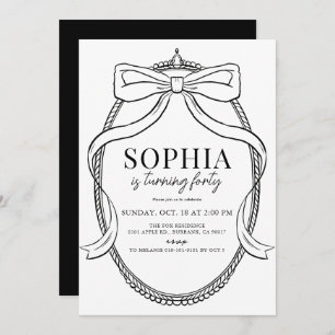 Coquette Black Bow Ribbon Frame Adult Birthday Invitation