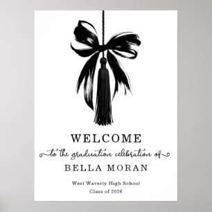 Coquette Black Bow & Tassel Graduation Party Poster