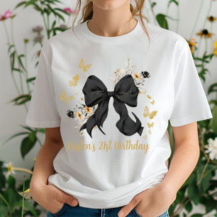 Coquette Black Bow Wildflowers Birthday  T-Shirt