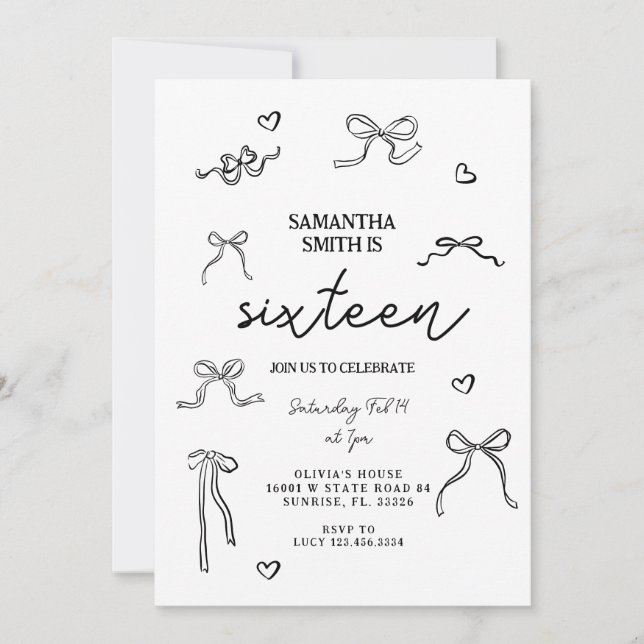 Coquette Black Bows 21st Birthday Party Invitation (Front)