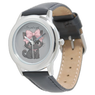 Coquette Black Cat Pink Bow Watch