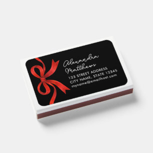 Coquette Black Red Bow Christmas Return Address Matchboxes