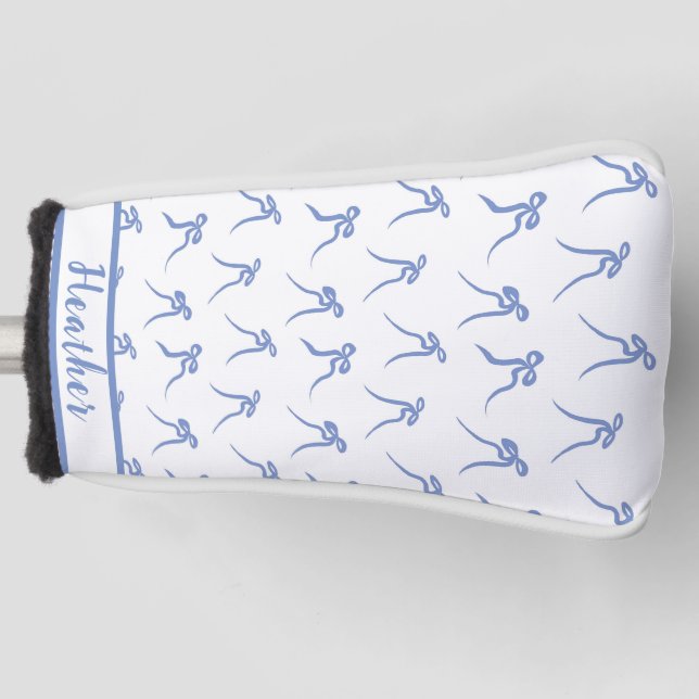 Coquette Blue and White Bows Golf Head Cover (Front)