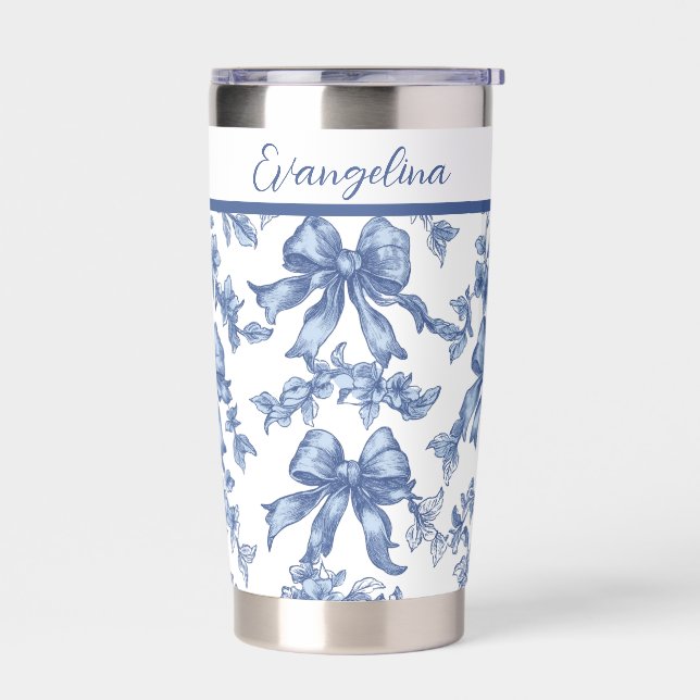 Coquette Blue and White Toile Bride Bachelorette Insulated Tumbler (Left)
