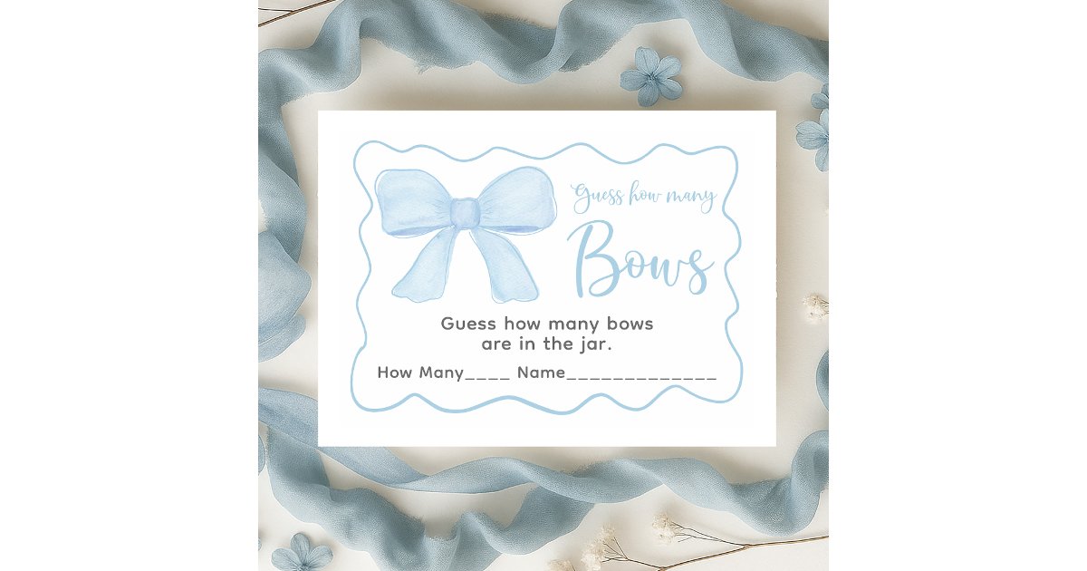 Coquette Blue Bow Baby Shower Guess How Many Game Enclosure Card | Zazzle