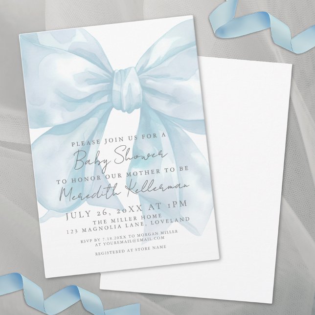 Coquette Blue Bow Baby Shower Invitation (Coquette Blue Bow Baby Shower Invitation)