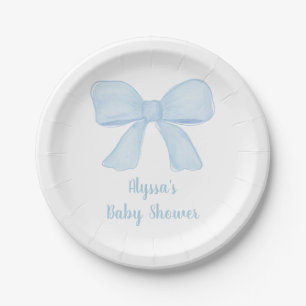 Coquette Blue Bow Baby Shower Paper Plates