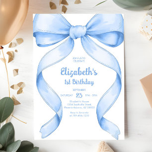Coquette Blue Bow Birthday Invitation