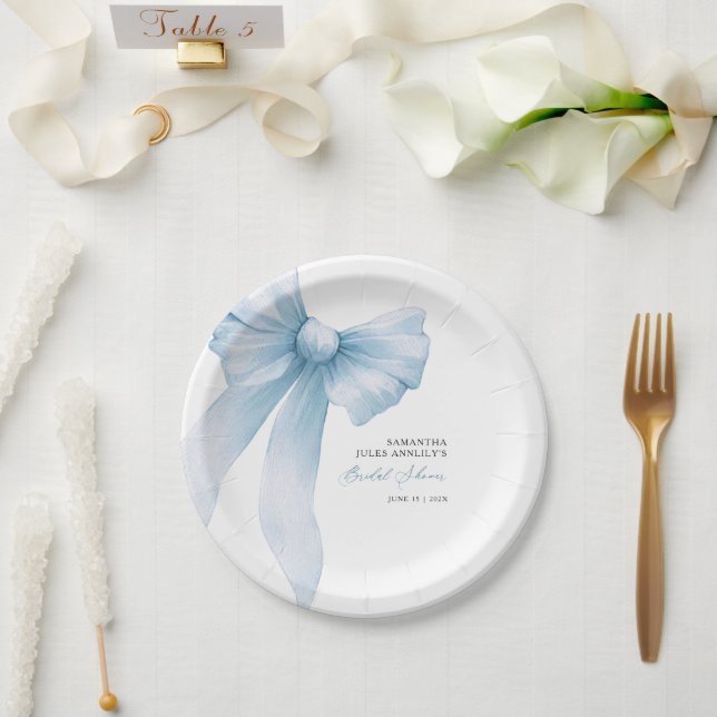 Coquette Blue Bow Bridal Shower Paper Plates (Wedding)