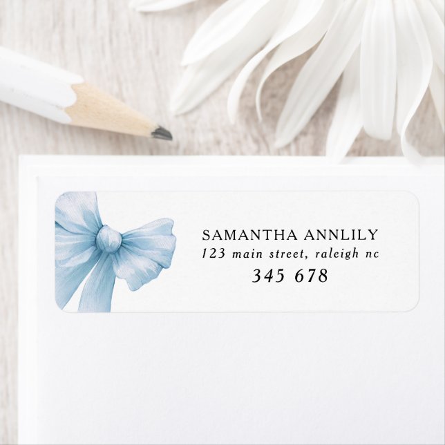 Coquette Blue Bow Bridal Shower Return Address Label (Insitu)