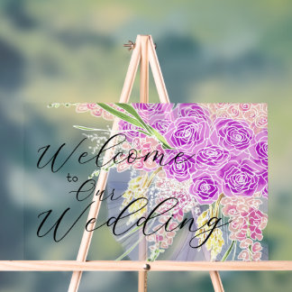Coquette Blue bow Bright Rose Bouquet Acrylic Sign