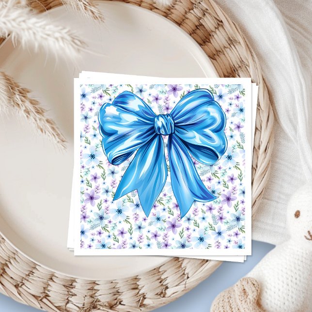 Coquette Blue Bow Elegant Floral Design Napkins (Creator Uploaded)