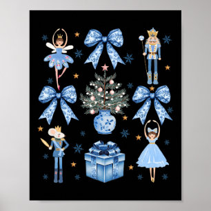 Coquette Blue Bow Nutcracker Xmas Merry Christmas  Poster