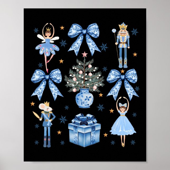 Coquette Blue Bow Nutcracker Xmas Merry Christmas  Poster (Front)