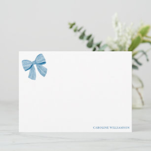 Coquette Blue Bow Personalized Name Stationery Thank You Card