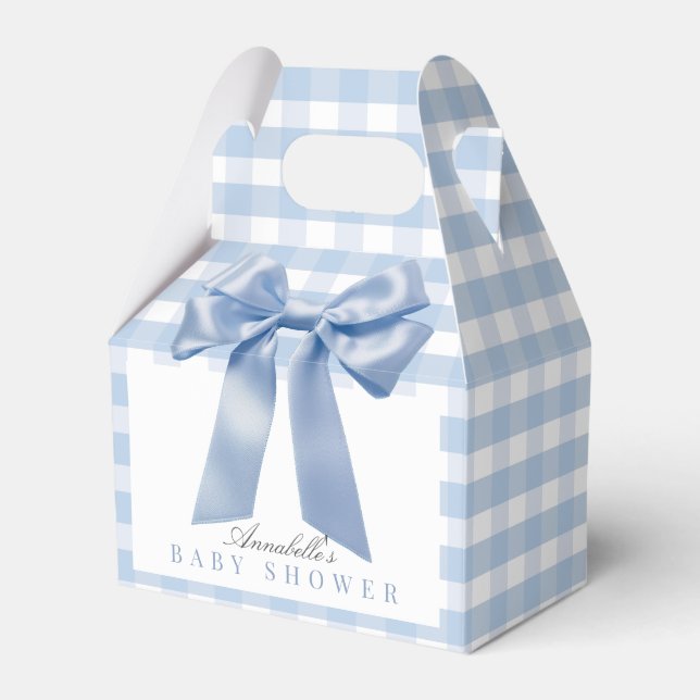 Coquette Blue Bow Ribbon Boy Baby Shower Favor Boxes (Front Side)