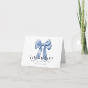 Coquette Blue Bow Ribbon Boy Baby Shower Letterpress Thank You Card