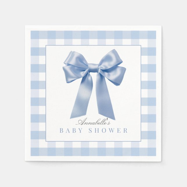 Coquette Blue Bow Ribbon Boy Baby Shower Napkins (Front)