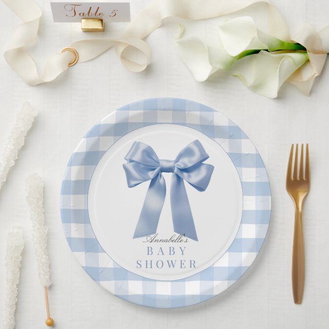Coquette Blue Bow Ribbon Boy Baby Shower Paper Plates (Wedding)