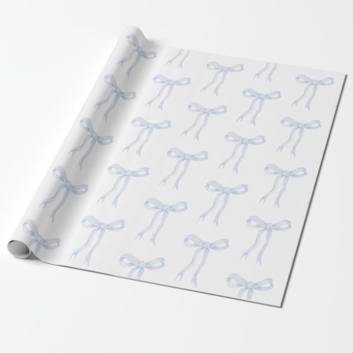Coquette Blue Bow Ribbon Tying The Knot Wrapping Paper
