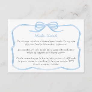 Coquette Blue Bow Wedding Shower Details QR Code Enclosure Card