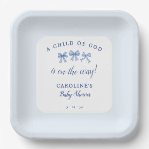 Coquette Blue Bows Christian Child of God Boy Paper Plates