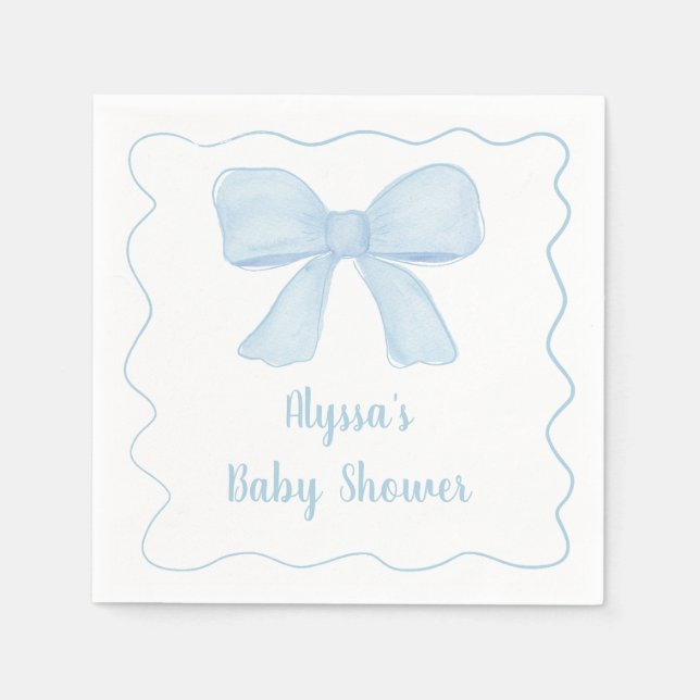 Coquette Blue Boy Bow Baby Shower Napkins (Front)