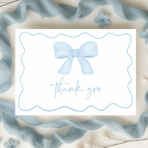 Coquette Blue Boy Bow Baby Shower Thank You Card